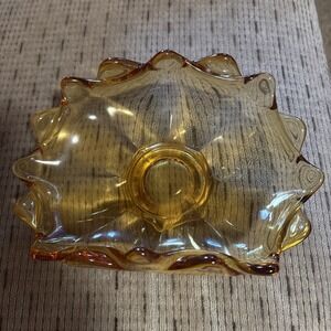 Vintage Viking Bowl Dish Epic Double Crimp Amber Glass 8" X 5" Candy Heavy